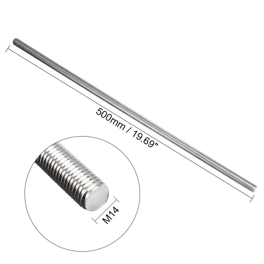 uxcell Uxcell M14 x 500mm Fully Threaded Rod 304 Stainless Steel Right Hand Threads