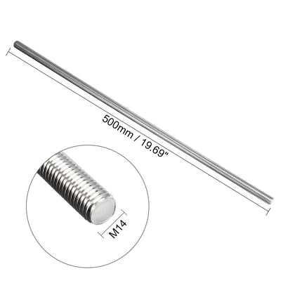 Harfington Uxcell M14 x 500mm Fully Threaded Rod 304 Stainless Steel Right Hand Threads