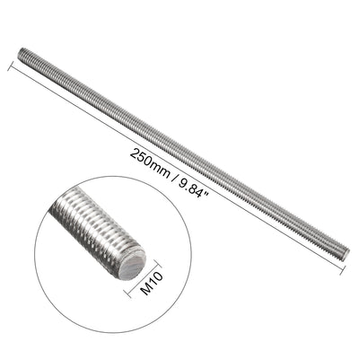 Harfington Uxcell M10 x 250mm Fully Threaded Rod 304 Stainless Steel Right Hand Threads