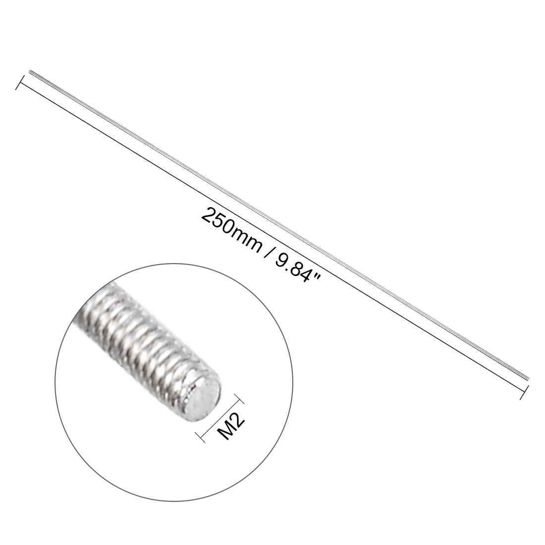 uxcell Uxcell M2 x 250mm Fully Threaded Rod 304 Stainless Steel Right Hand Threads