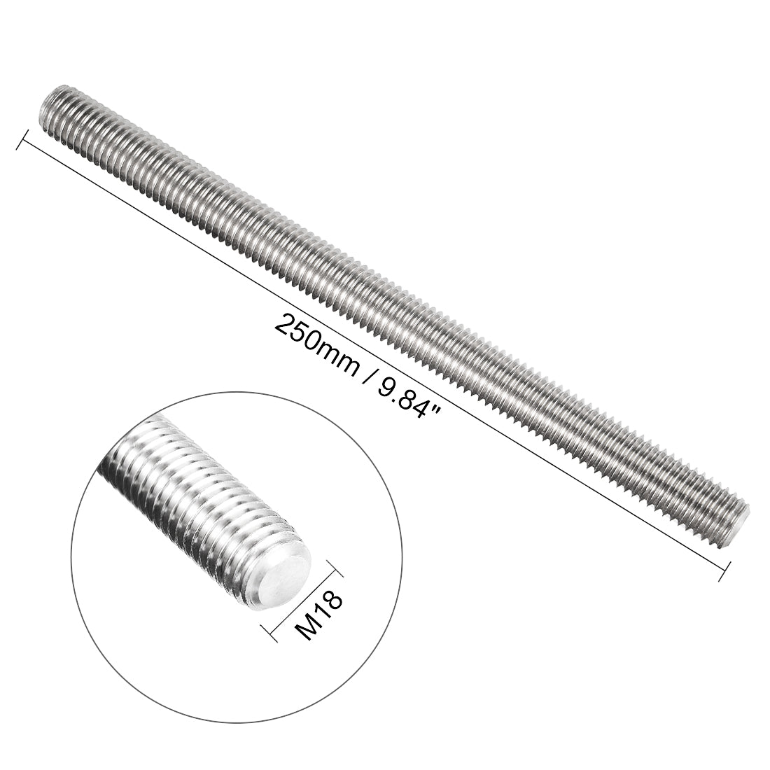 uxcell Uxcell M18 Fully Threaded Rod 304 Stainless Steel 250mm Length Left Hand Threads