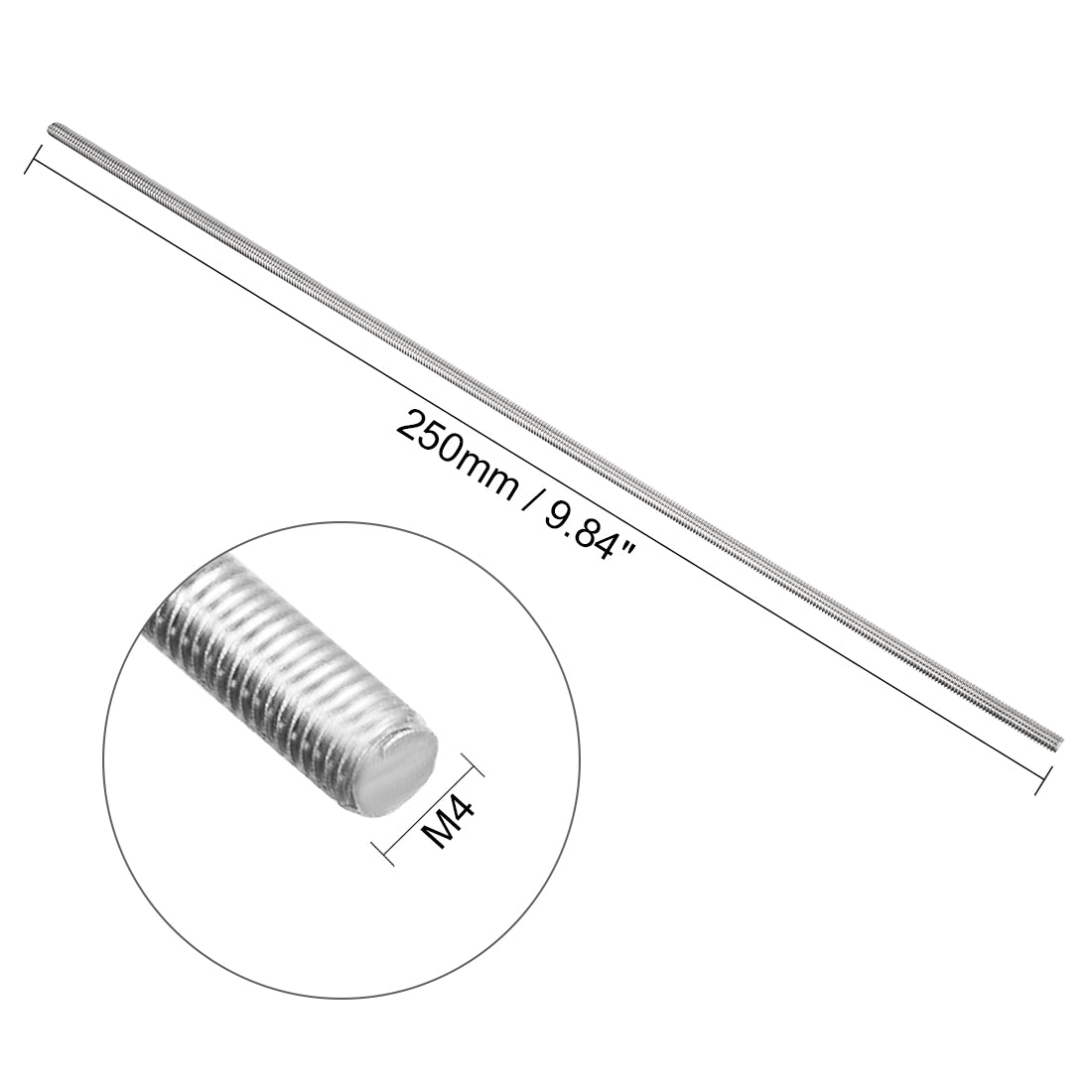 uxcell Uxcell M4 Fully Threaded Rod 304 Stainless Steel 250mm Length Left Hand Threads