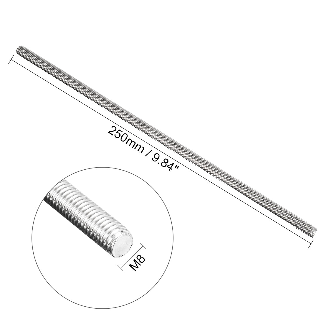 uxcell Uxcell M8 x 250mm Fully Threaded Rod 304 Stainless Steel Right Hand Threads