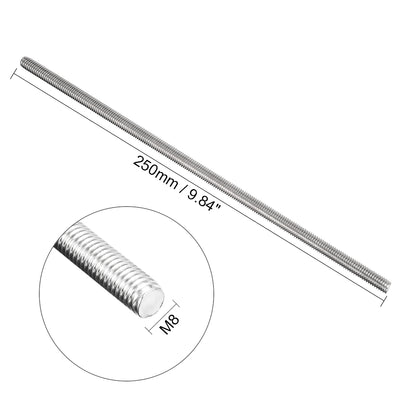 Harfington Uxcell M8 x 250mm Fully Threaded Rod 304 Stainless Steel Right Hand Threads