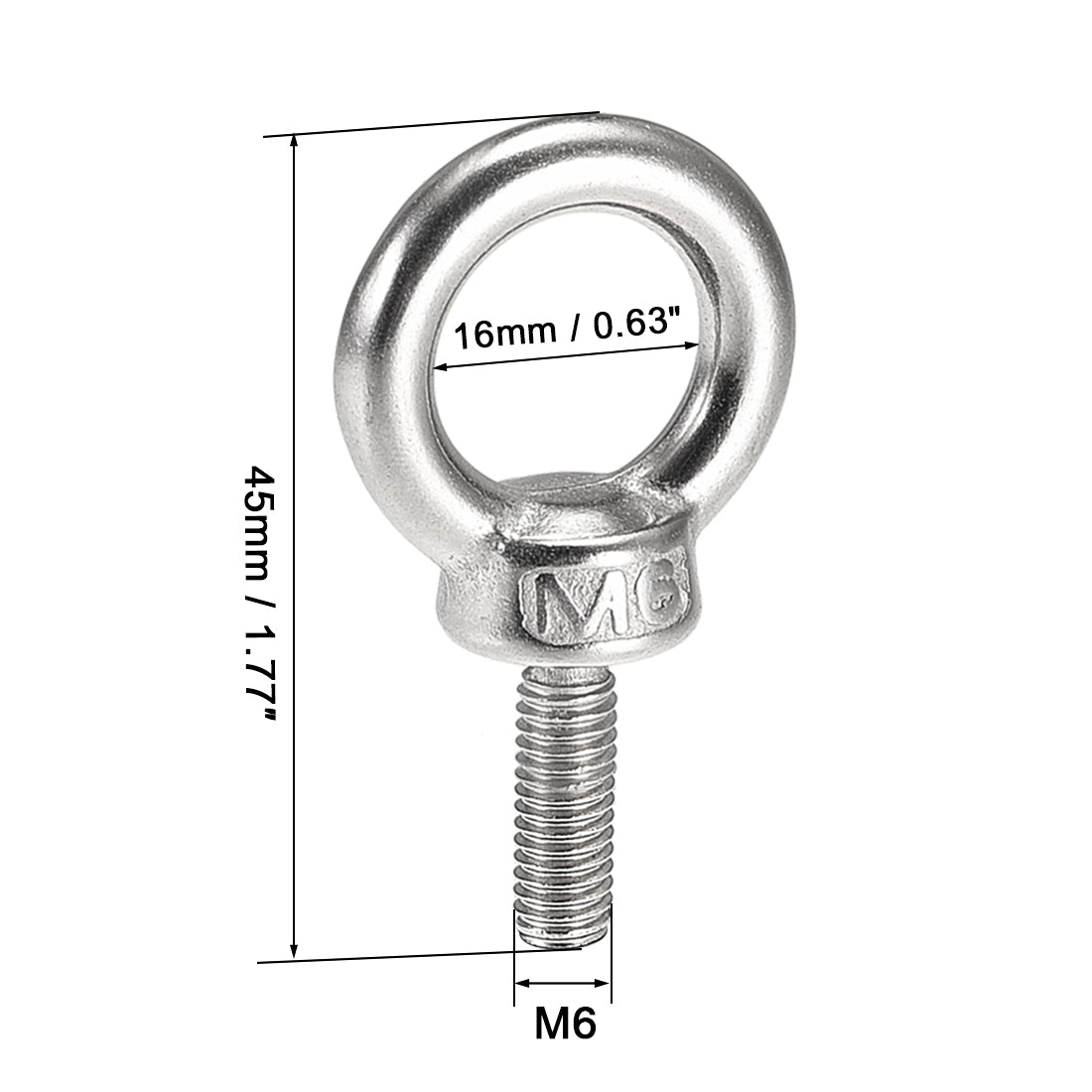uxcell Uxcell 2 Pcs M6x16mm Thread 16mm Inside Dia 27mm Outside Dia 304 Stainless Steel Lifting Eye Bolt