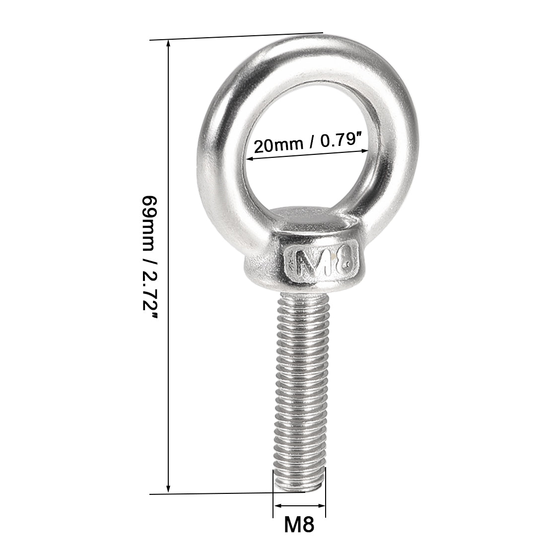 uxcell Uxcell 2 Pcs M8x30mm Thread 20mm Inside Dia 35mm Outside Dia 304 Stainless Steel Lifting Eye Bolt