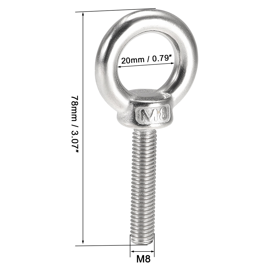 uxcell Uxcell 2 Pcs M8x40mm Thread 20mm Inside Dia 35mm Outside Dia 304 Stainless Steel Lifting Eye Bolt