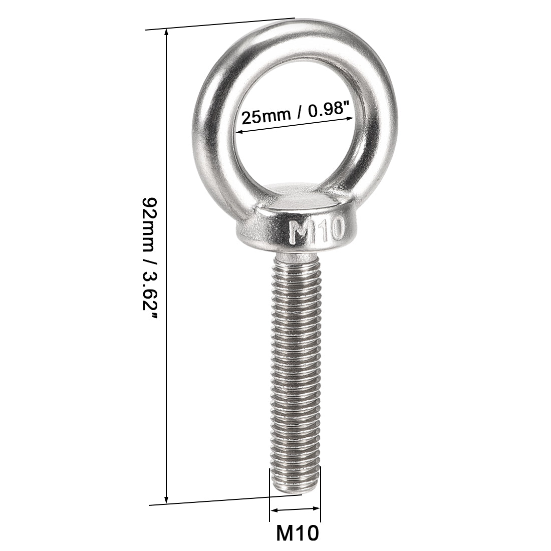 uxcell Uxcell 2 Pcs M10x50mm Thread 25mm Inside Dia 42mm Outside Dia 304 Stainless Steel Lifting Eye Bolt