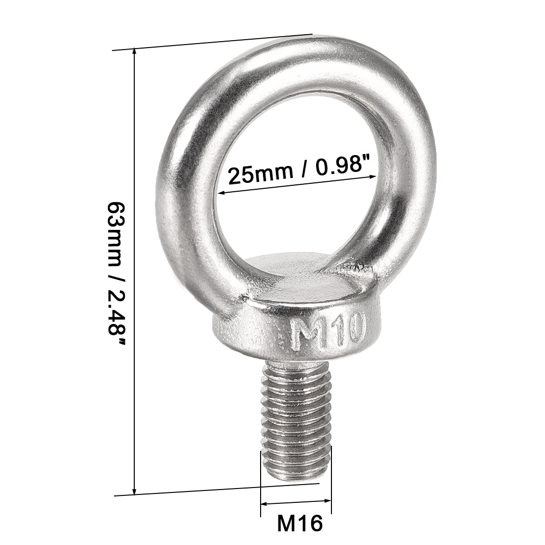 uxcell Uxcell 2 Pcs M10x20mm Thread 25mm Inside Dia 41mm Outside Dia 316 Stainless Steel Lifting Eye Bolt
