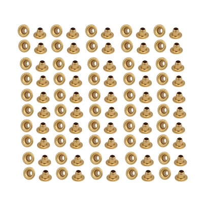 Harfington Uxcell 100pcs M2x2mm Brass Plated Metal Hollow Eyelets Rivets Gold Tone