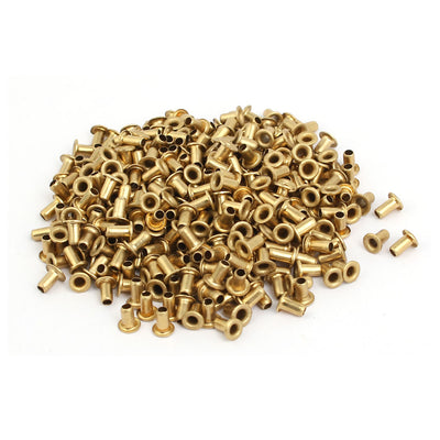 Harfington Uxcell 500pcs M2.3 x 4mm Brass Plated Metal Hollow Eyelets Rivets Gold Tone