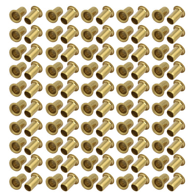 Harfington Uxcell 100pcs M6 x 10mm Brass Plated Metal Hollow Eyelets Rivets Gold Tone