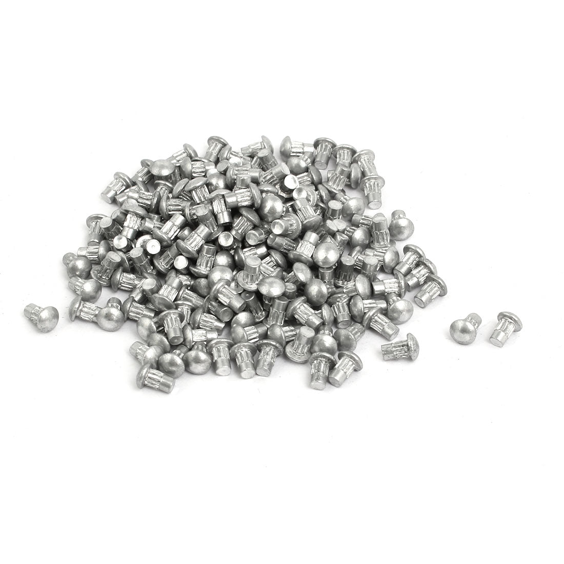 uxcell Uxcell 200pcs M2.5 x 4mm Knurled Shank Round Head Aluminum Solid Rivet Silver Tone