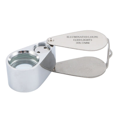 Harfington Uxcell Mini Portable Folding Loupe Metal Magnifier Magnifying Eye Glass Lens 30X w LED Light
