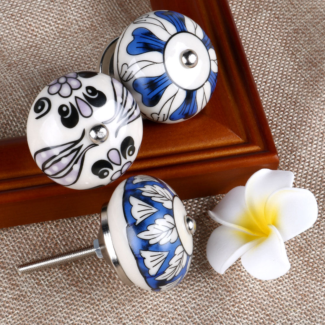 uxcell Uxcell 6 x Hand Painted Ceramic Door Knobs Cabinet Drawer Wardrobe Cupboard Pull Handles #11