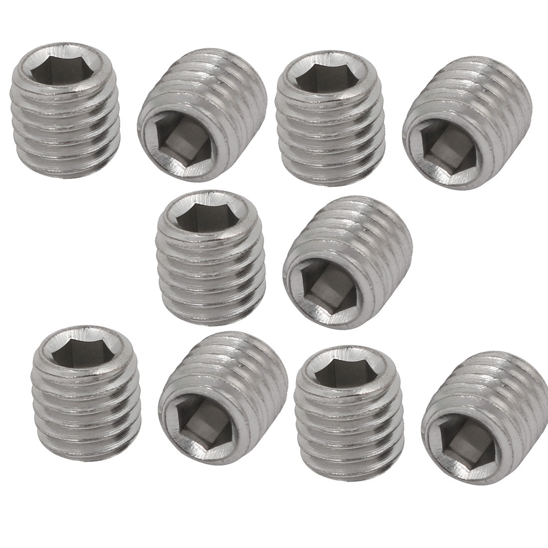 uxcell Uxcell 10 Pcs M10 x 10mm 304 Stainless Steel Hex Socket Drive Flat Point Grub Screw