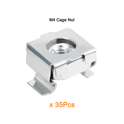 Harfington Uxcell 35 Pack, M4 Cage Nut, Carbon Steel Zinc Plated for Server Shelf Cabinet
