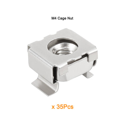 Harfington Uxcell 35 Pack, M4 Cage Nut, Carbon Steel Nickel Plated  for Server Shelf Cabinet