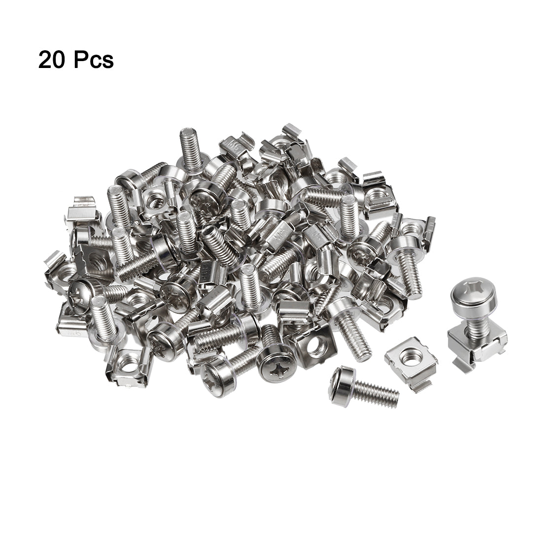 uxcell Uxcell 20 Pack, Cage Nuts and Screws, M6x20mm, Carbon Steel for Server Rack Cabinet