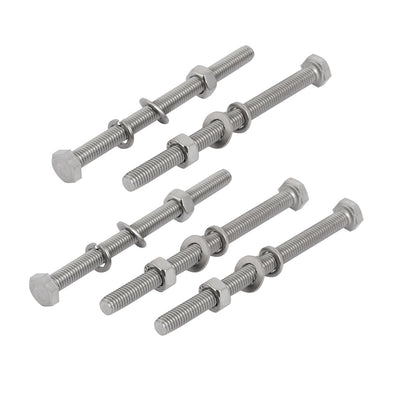 Harfington Uxcell 5pcs 304 Stainless Steel M6x90mm Hex Bolts w Nuts and Washers Assortment Kit