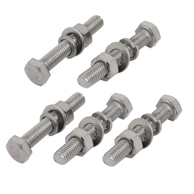 Harfington Uxcell 5 Set M8x50mm 304 Stainless Steel Hex Bolts w Nuts and Washers Assortment Kit