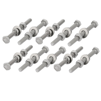 Harfington Uxcell 10 Set 304 Stainless Steel 1/4"-20 Thread 3" Length Hex Bolt Kit w Washer Nut