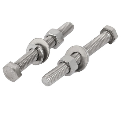 Harfington Uxcell 2Set 304 Stainless Steel 3/8"-16 Thread 3-1/2" Length Hex Bolt Kit w Washer Nut