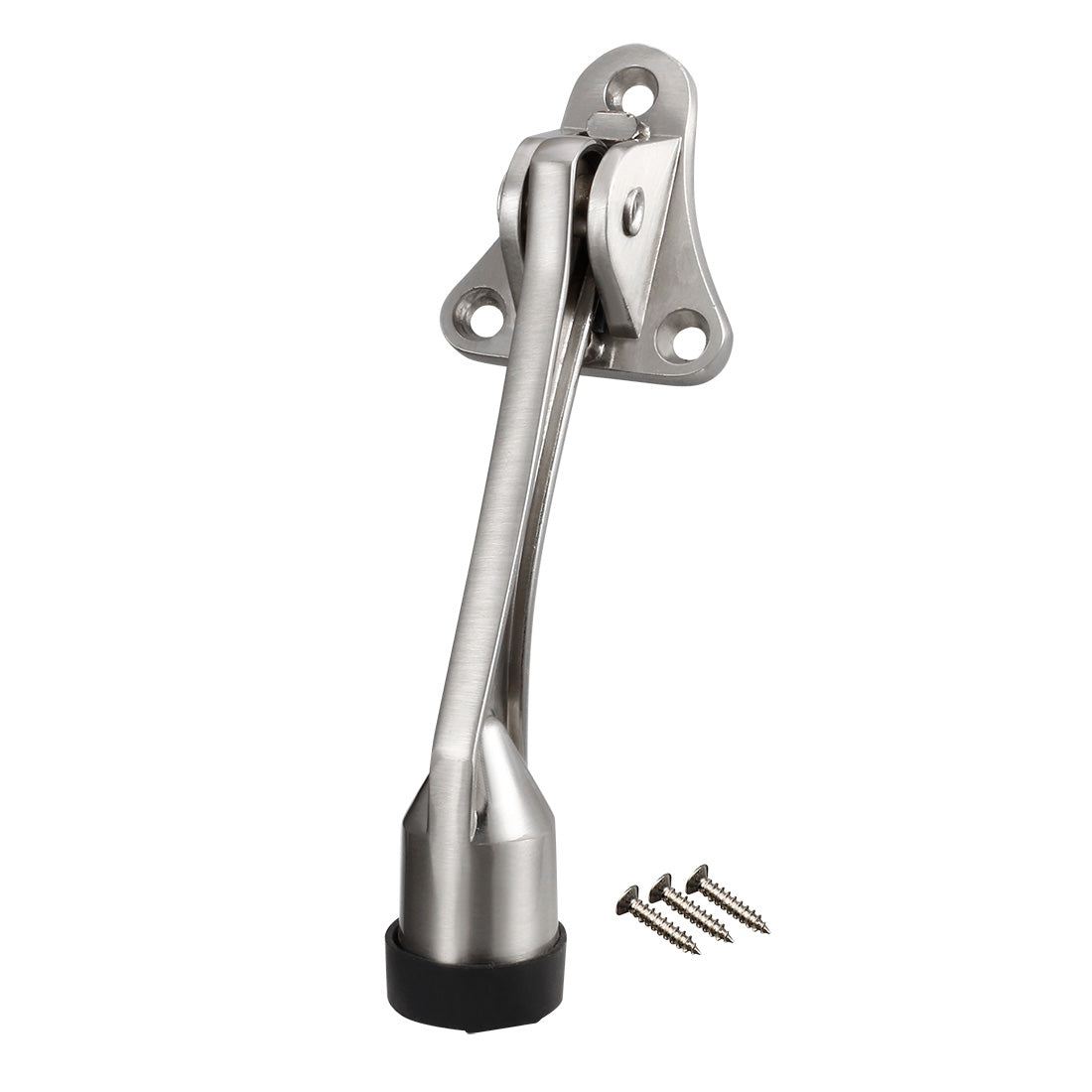 uxcell Uxcell 5.3 Inch Zinc Alloy Easy-Step Door Stop Kick Down Lock Holder Nickel Brushed