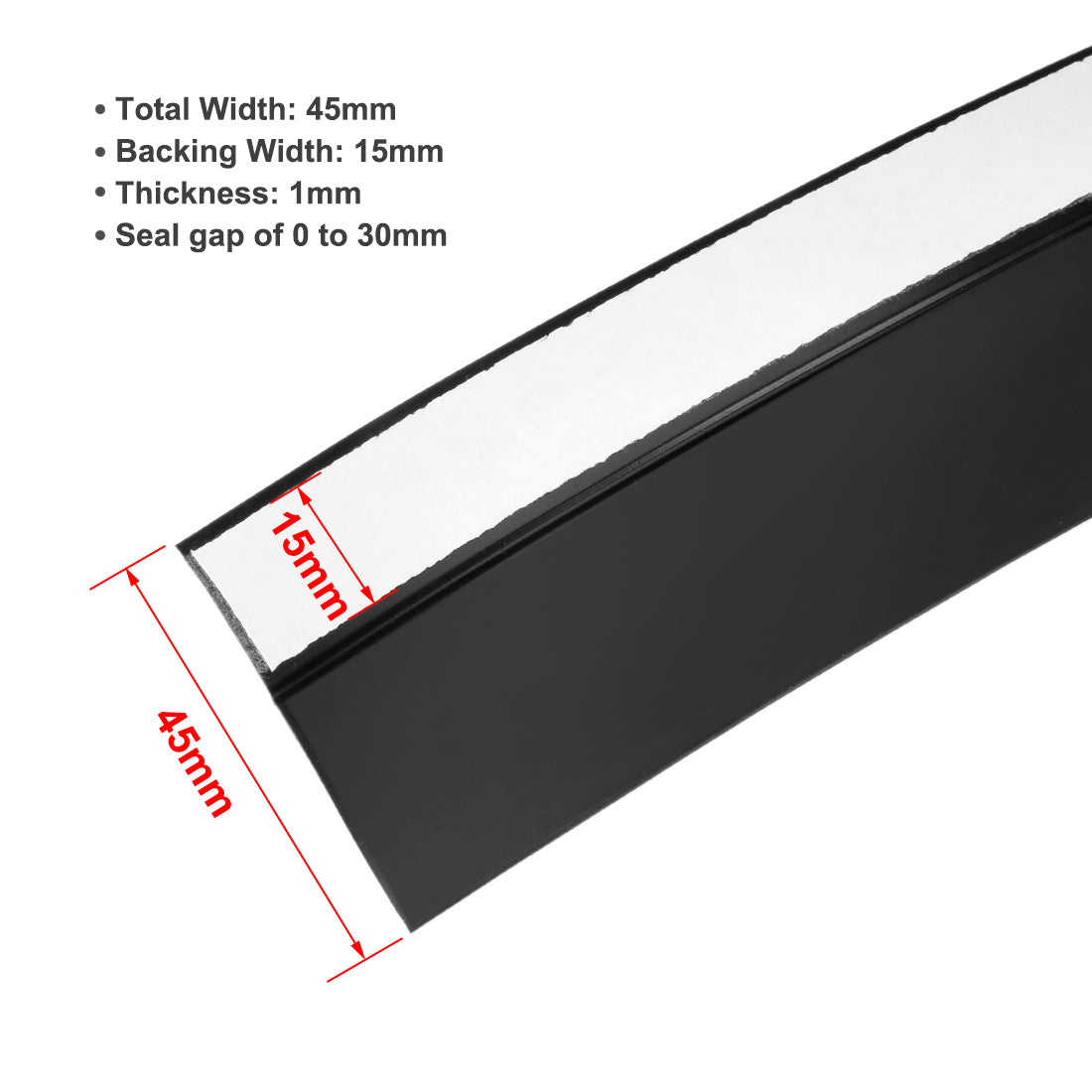 uxcell Uxcell 1-3/4"(45mm) Width 2M Long Weather Stripping Frameless Door Bottom Seal Black