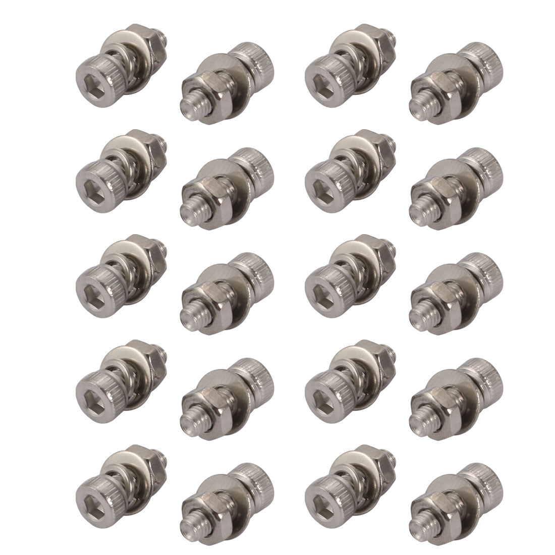 uxcell Uxcell 20pcs M3x8mm 304 Stainless Steel Knurled Hex Socket Head Bolts Nuts w Washers