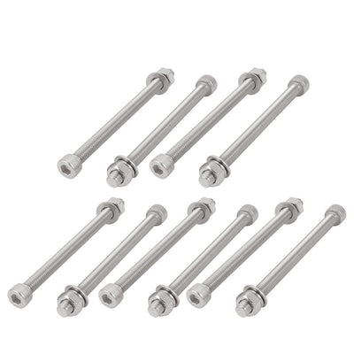 Harfington Uxcell 10Pcs M8x100mm 304 Stainless Steel Knurled Hex Socket Head Bolt Nut Set w Washer