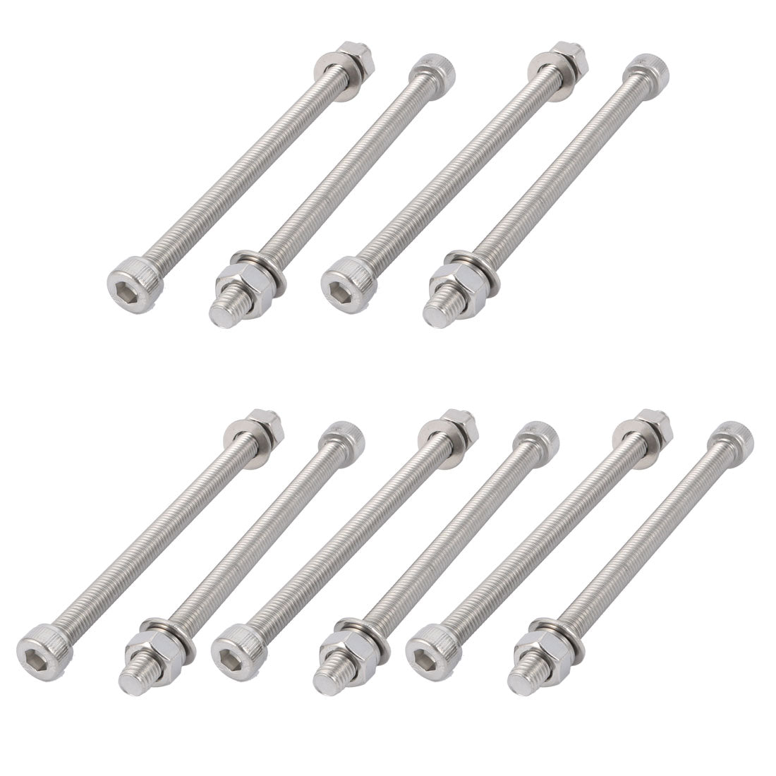 uxcell Uxcell 10Pcs M8x130mm 304 Stainless Steel Knurled Hex Socket Head Bolt Nut Set w Washer