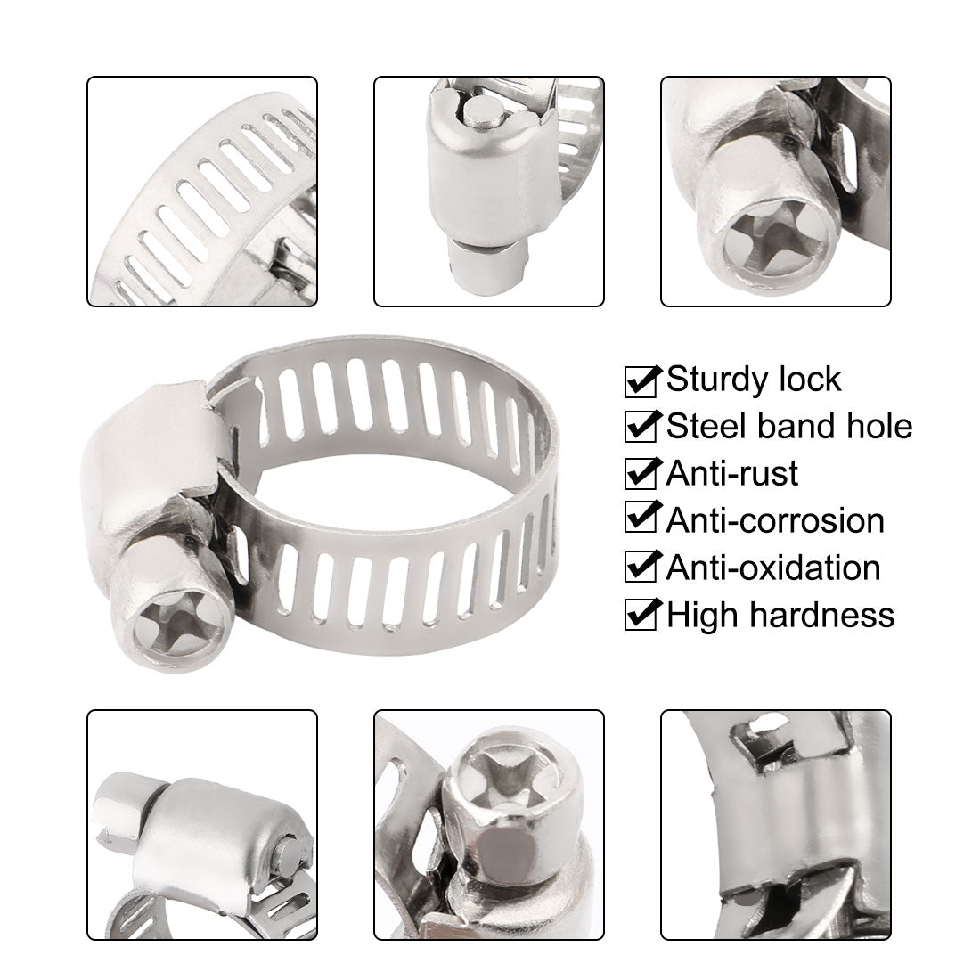 uxcell Uxcell 3/8-5/8 Inch Dia 10pcs Steel Adjustable  Gear Clip Clamping Range Hose Clamp