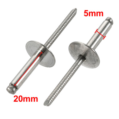 Harfington Uxcell 10pcs 20mmx5mmx16mm 304 Stainless Steel Open End Large Flange Blind Rivets