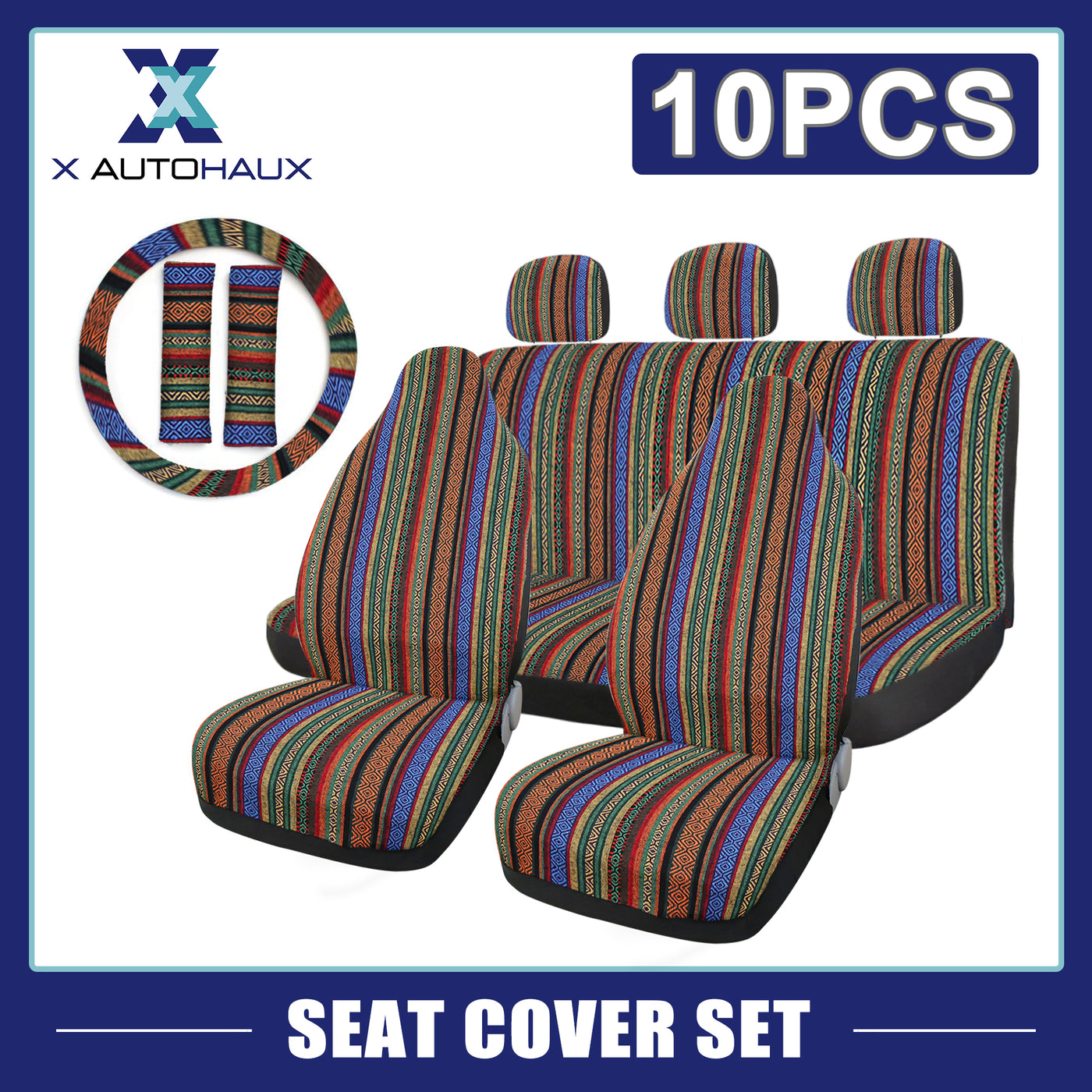 uxcell Uxcell 10pcs Blanket Ethnic Style Baja Bucket Seat Cover for Auto Automotive