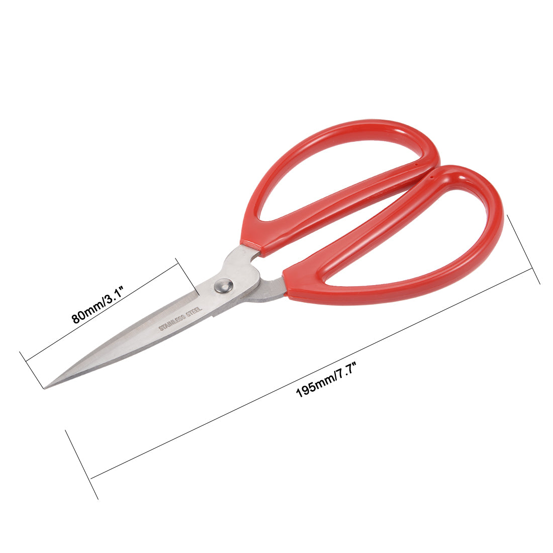uxcell Uxcell 7.7 Inch Stainless Steel Scissor for Office Home Cutting, Straight Red Handle