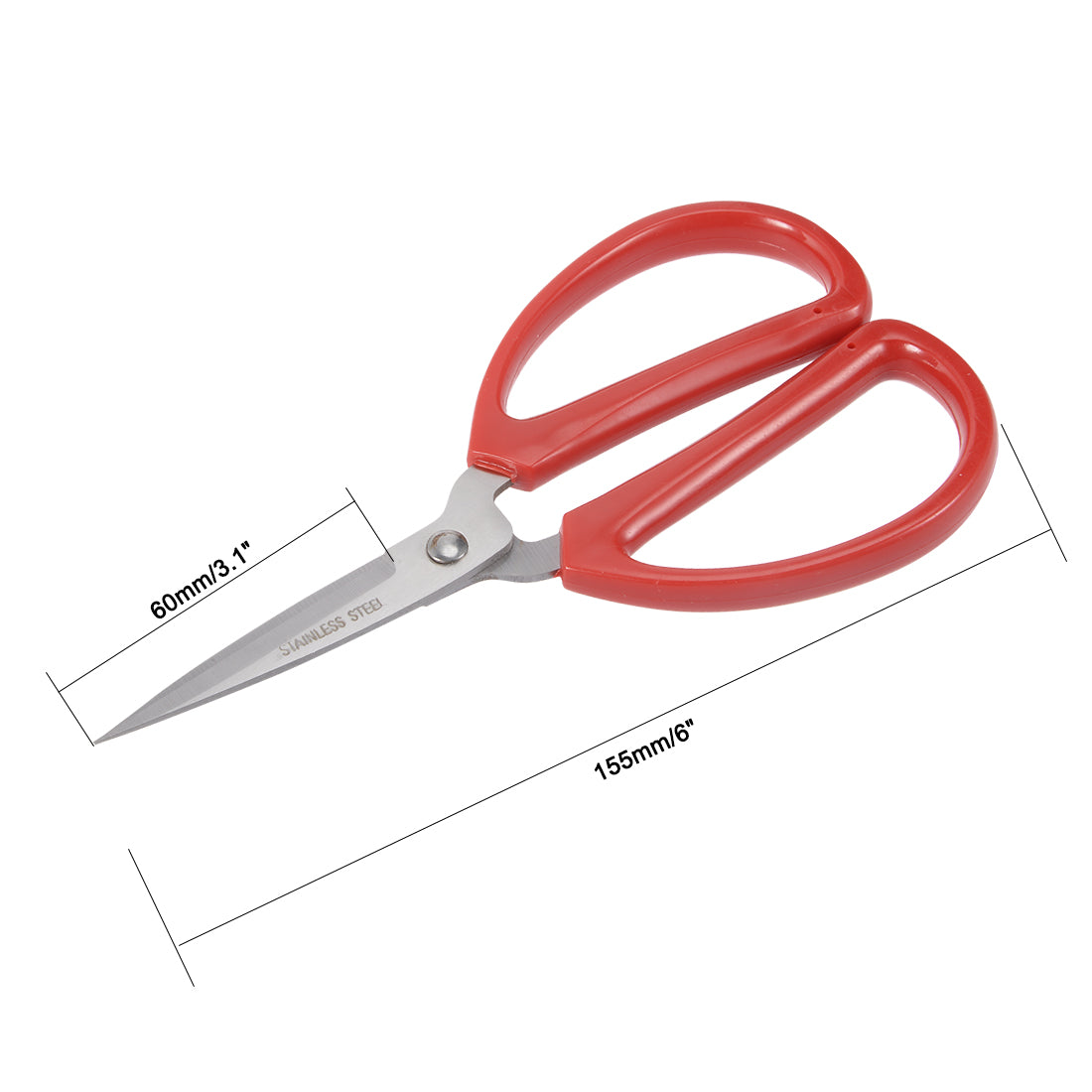 uxcell Uxcell 6 Inch Stainless Steel Scissor for Office Home Cutting, Straight Red Handle