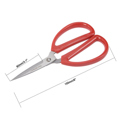 Harfington Uxcell 6 Inch Stainless Steel Scissor for Office Home Cutting, Straight Red Handle