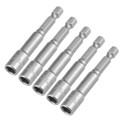 Harfington Uxcell 5 Pcs 1/4" Quick-Change Hex Shank 7mm Magnetic Nut Sockets Driver, 65mm Length
