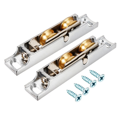 Harfington Uxcell 14.5mm Dia Brass Electroplating Double Wheel Sliding Door Window Pulley 2pcs