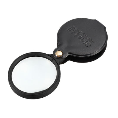 Harfington Uxcell 60mm 10X Pocket Folding Magnifier Loupe Magnifying Glass with Leather Case (Black)
