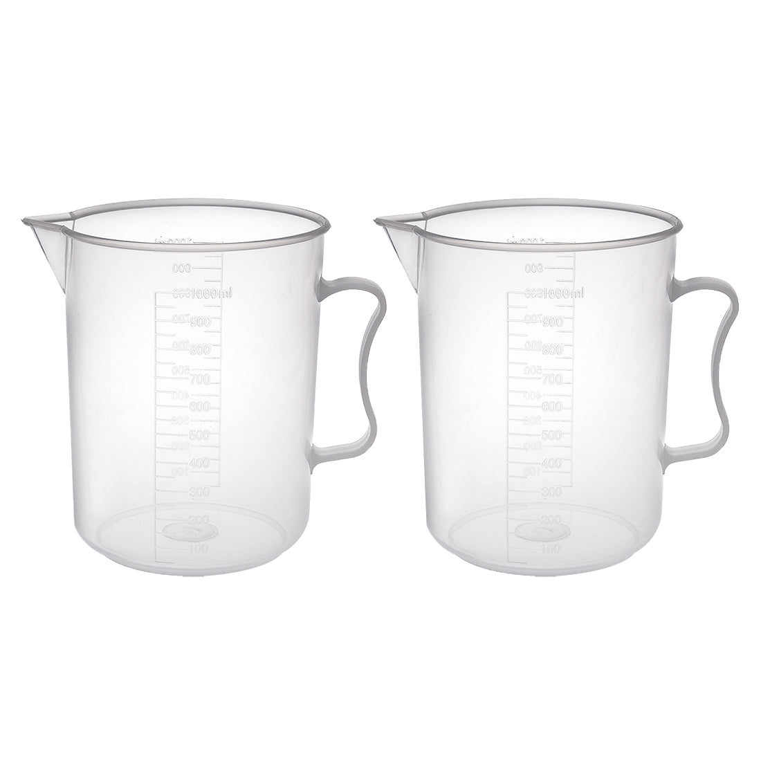 uxcell Uxcell 2pcs Laboratory Clear White PP 1000mL Measuring Cup Handled Beaker