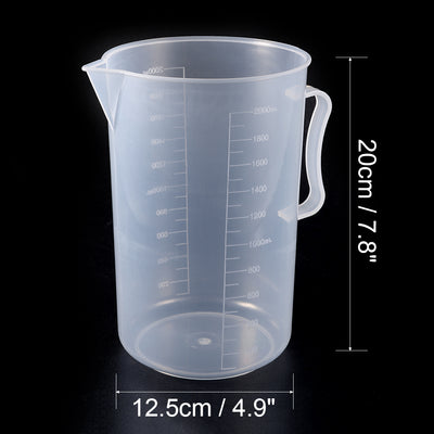 Harfington Uxcell 2pcs Laboratory Clear White PP 2000mL Measuring Cup Handled Beaker