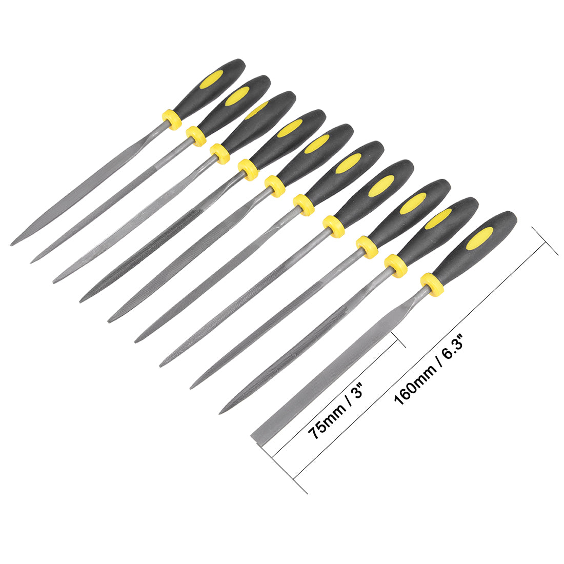 uxcell Uxcell 10Pcs Smooth Cut Bearing Steel Needle File Set with Rubber Handle, 4mm x 160mm