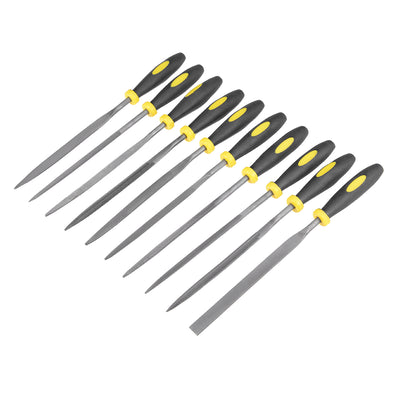 Harfington Uxcell 10Pcs Smooth Cut Bearing Steel Needle File Set with Rubber Handle, 4mm x 160mm