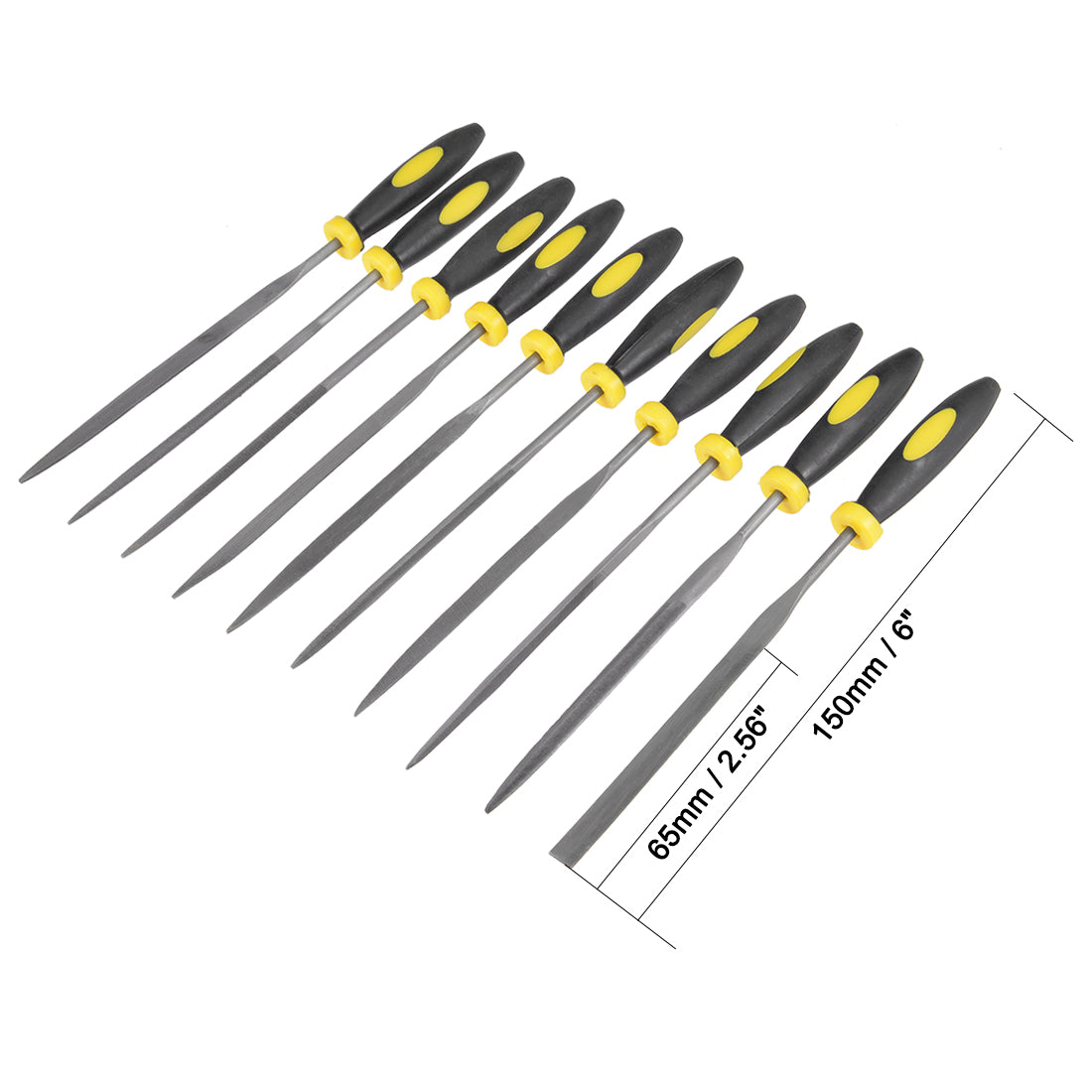 uxcell Uxcell 10Pcs Smooth Cut Bearing Steel Needle File Set with Rubber Handle, 3mm x 150mm