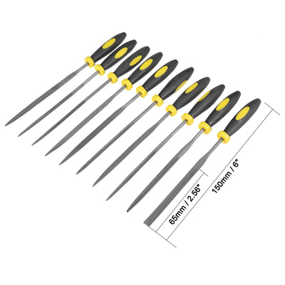 Harfington Uxcell 10Pcs Smooth Cut Bearing Steel Needle File Set with Rubber Handle, 3mm x 150mm