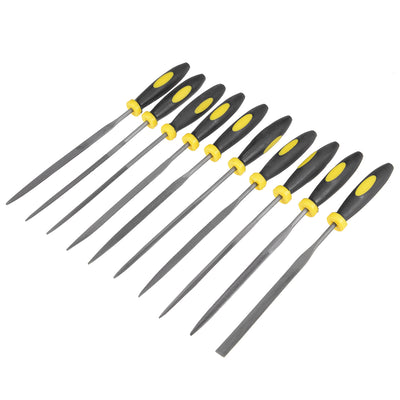 Harfington Uxcell 10Pcs Smooth Cut Bearing Steel Needle File Set with Rubber Handle, 3mm x 150mm