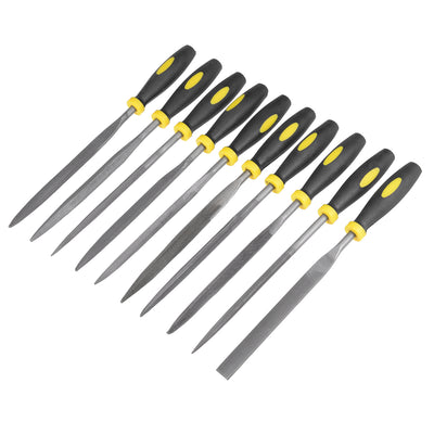 Harfington Uxcell 10Pcs Smooth Cut Bearing Steel Needle File Set with Rubber Handle, 5mm x 180mm