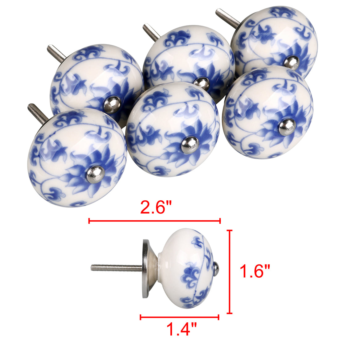 uxcell Uxcell 6 Pcs Ceramic Knobs Drawer Pulls Cupboard Handles Door Blue and White Flower